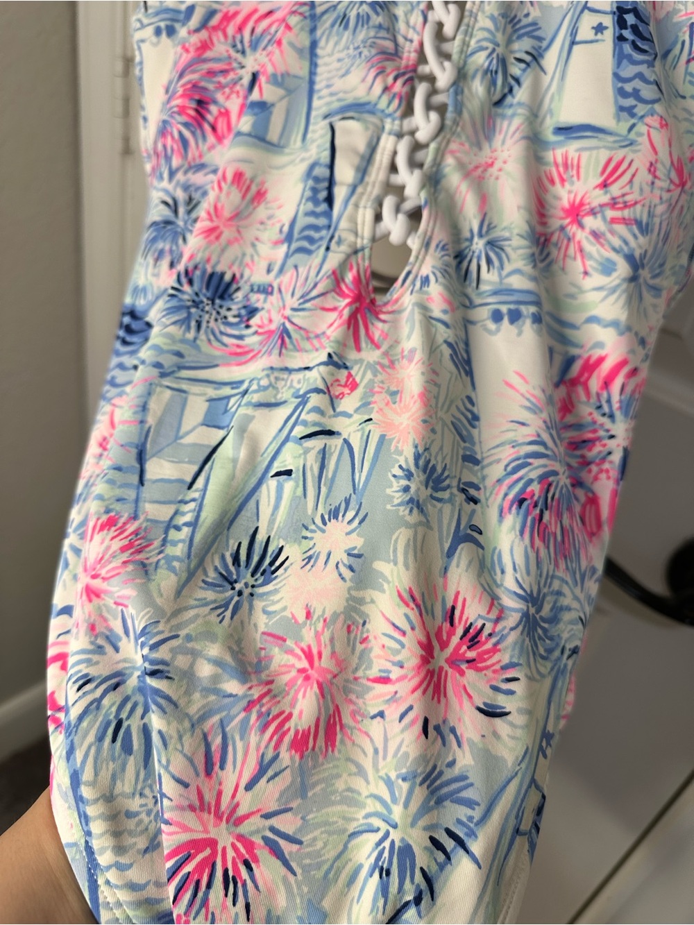 Lilly Pulitzer Isle Lattice Blue Sea to Shining Sea One Piece Swimsuit Sz 10 - Picture 6 of 10